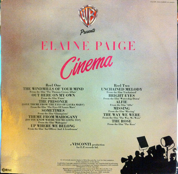 Elaine Paige – Cinema LP vinyl record, image 2 of 4
