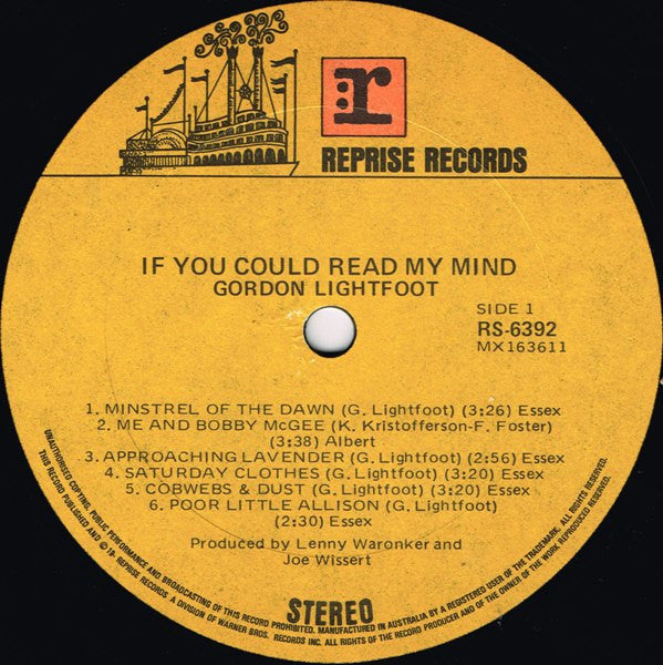 Gordon Lightfoot – If You Could Read My Mind LP vinyl record, image 3 of 4