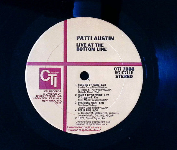 Patti Austin – Live At The Bottom Line LP vinyl record, image 6 of 6