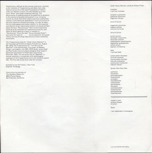 Robert Fripp – God Save The Queen / Under Heavy Manners LP vinyl record, image 6 of 10