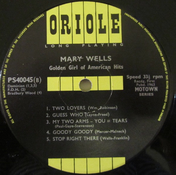 Mary Wells – The Golden Girl Of American Hits LP vinyl record, image 4 of 4