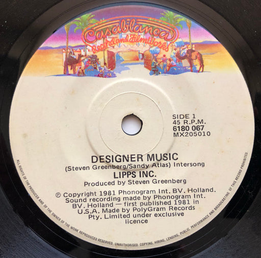 Lipps, Inc. – Designer Music 7" vinyl record, image 1 of 2