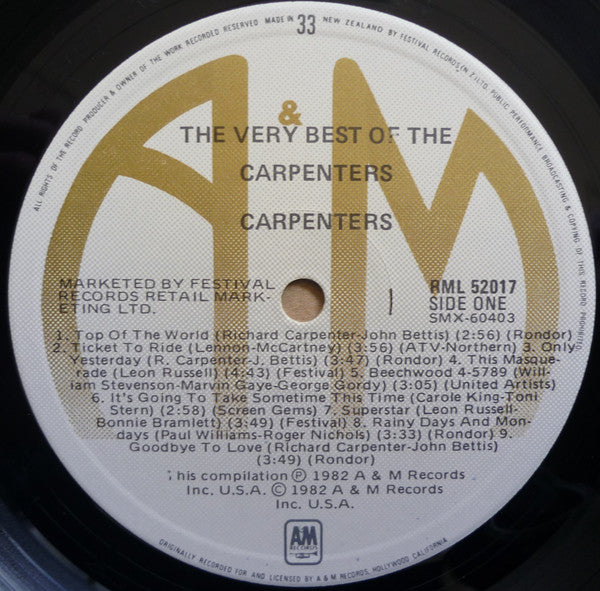 Carpenters – The Very Best Of The Carpenters LP vinyl record, image 6 of 6