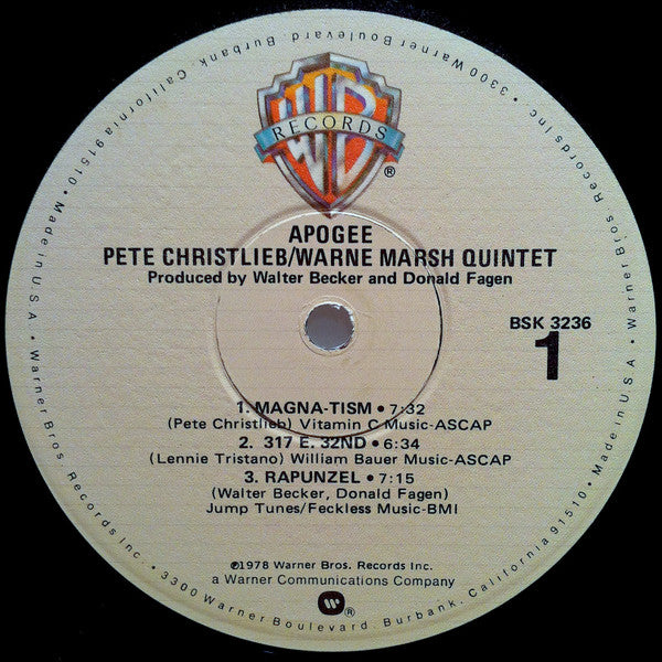 Pete Christlieb / Warne Marsh Quintet – Apogee LP vinyl record, image 3 of 4