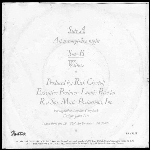 Cyndi Lauper – All Through The Night 7" vinyl record, image 2 of 4