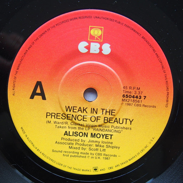 Alison Moyet – Weak In The Presence Of Beauty 7" vinyl record, image 3 of 4