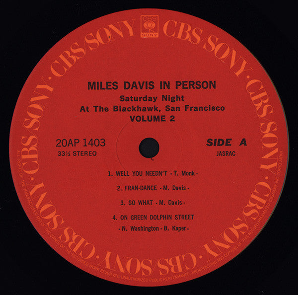 Miles Davis – In Person, Saturday Nights At The Blackhawk, San Francisco, Volume II LP vinyl record, image 4 of 7