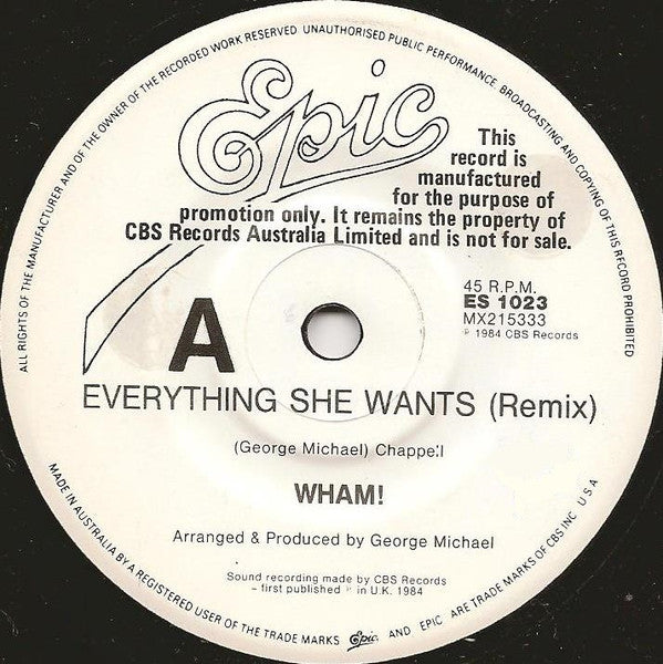 Wham! – Everything She Wants (Remix) 7" vinyl record, image 1 of 4