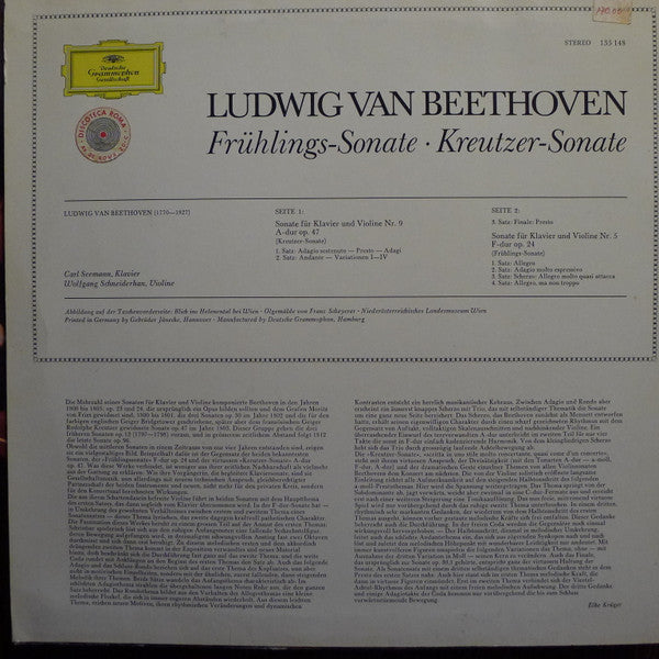 Ludwig Van Beethoven, Carl Seemann, Wolfgang Schneiderhan – Frühlings-Sonate • Kreutzer-Sonate LP vinyl record, image 2 of 4