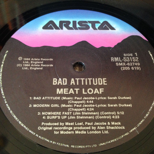 Meat Loaf – Bad Attitude LP vinyl record, image 3 of 4