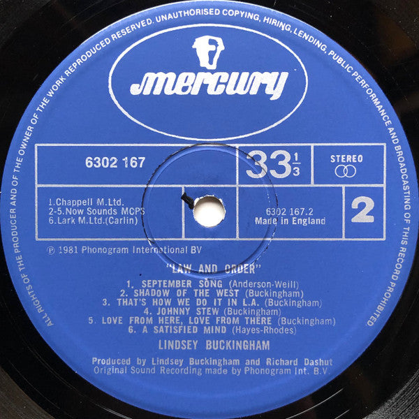 Lindsey Buckingham – Law And Order LP vinyl record, image 5 of 6