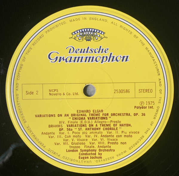 Sir Edward Elgar, Johannes Brahms, London Symphony Orchestra, Eugen Jochum – Enigma Variations / St. Antoni Variations LP vinyl record, image 3 of 4