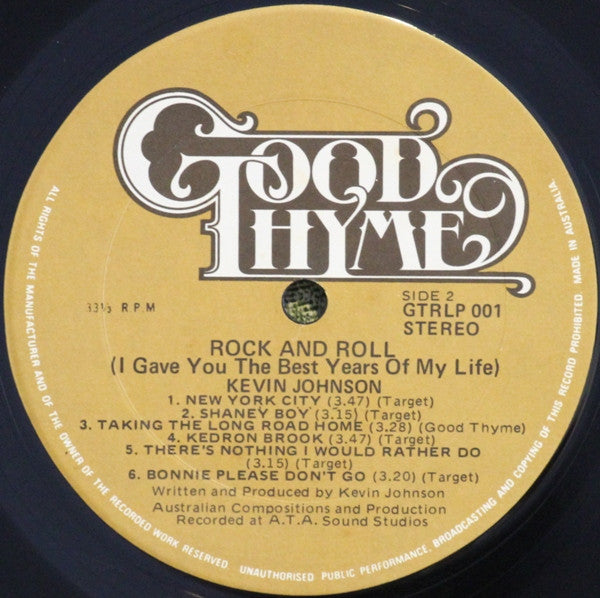 Kevin Johnson – Rock & Roll (I Gave You The Best Years Of My Life) LP vinyl record, image 5 of 5
