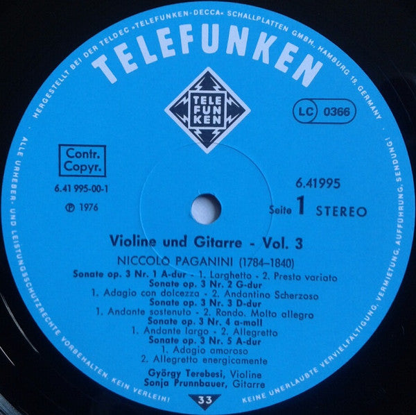 Niccolò Paganini, György Terebesi, Sonja Prunnbauer – Violine & Gitarre, Vol. 3 LP vinyl record, image 3 of 8