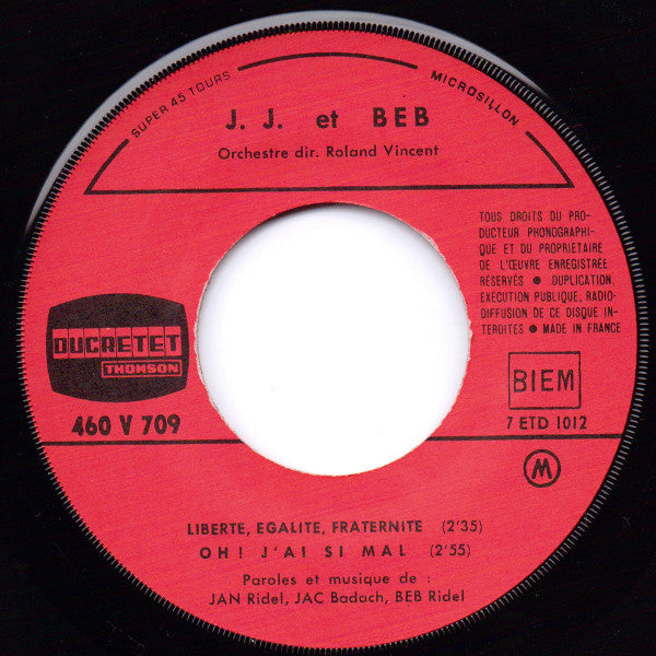J. J. & Beb – Liberté, Egalité, Fraternité 7" vinyl record, image 3 of 4