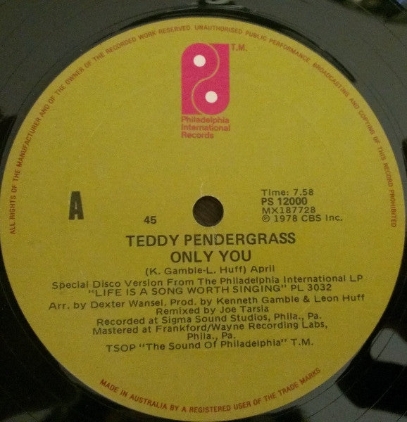Teddy Pendergrass – Only You / Get Up, Get Down, Get Funky, Get Loose 12" vinyl record, image 1 of 2