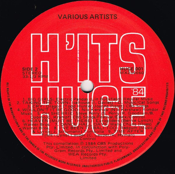 Various – H'its Huge '84 LP vinyl record, image 4 of 4