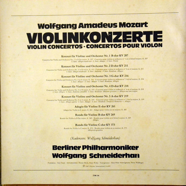 Wolfgang Amadeus Mozart, Wolfgang Schneiderhan, Berliner Philharmoniker – Violinkonzerte (3xLP) LP vinyl record, image 3 of 3