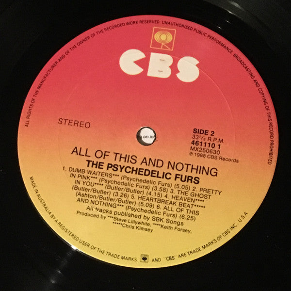 The Psychedelic Furs – All Of This And Nothing LP vinyl record, image 4 of 7