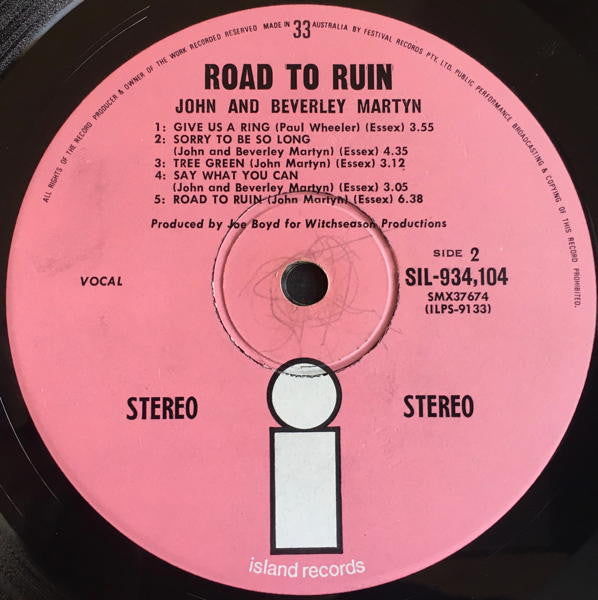 John & Beverley Martyn – The Road To Ruin LP vinyl record, image 4 of 4