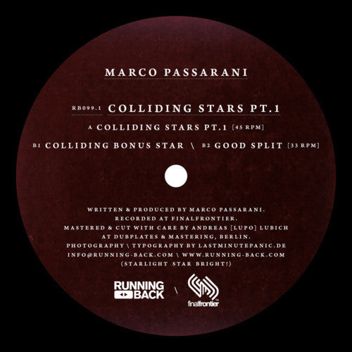 Marco Passarani – Colliding Stars Pt.1 12" vinyl record, image 1 of 4