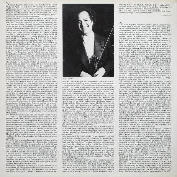 Niccolò Paganini, Carl Stamitz, Franz Anton Hoffmeister, Atar Arad, Philharmonia Hungarica, Reinhard Peters – Viola Concertos LP vinyl record, image 2 of 6