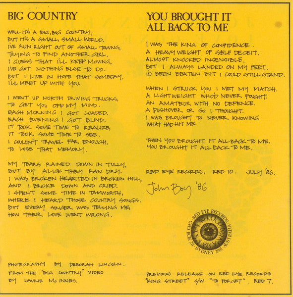 John Kennedy's Love Gone Wrong – Big Country 7" vinyl record, image 5 of 5