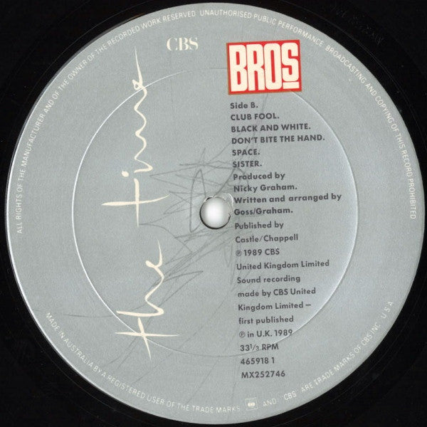 Bros – The Time LP vinyl record, image 4 of 4