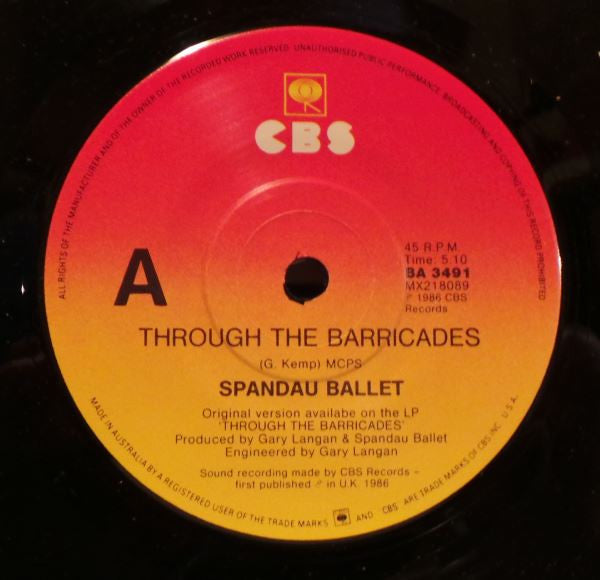 Spandau Ballet – Through The Barricades 7" vinyl record, image 3 of 4