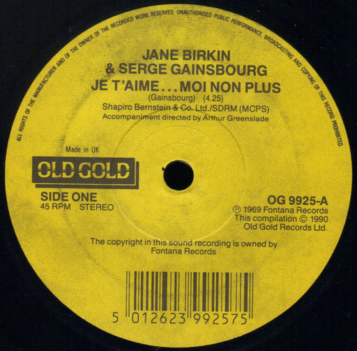 Jane Birkin, Serge Gainsbourg – Je T'Aime...Moi Non Plus / Jane B 7" vinyl record, image 1 of 4