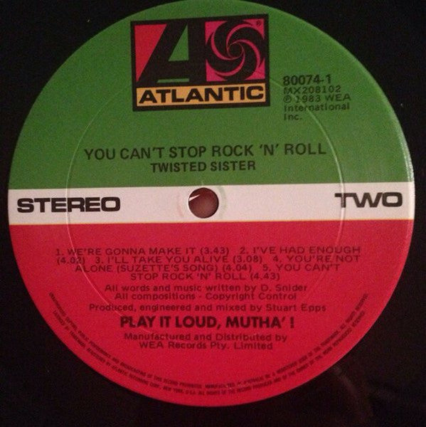 Twisted Sister – You Can't Stop Rock 'N' Roll LP vinyl record, image 6 of 6