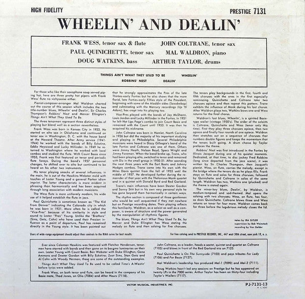Frank Wess, John Coltrane, Paul Quinichette, Mal Waldron, Doug Watkins, Art Taylor – Wheelin' & Dealin' LP vinyl record, image 3 of 8