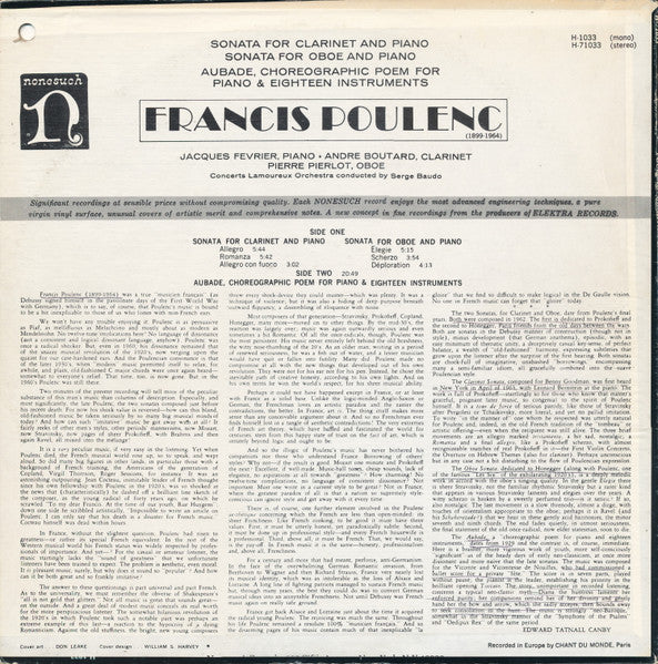 Francis Poulenc – Poulenc: Sonata For Clarinet And Piano / Sonata For Oboe And Piano / Aubade LP vinyl record, image 2 of 4