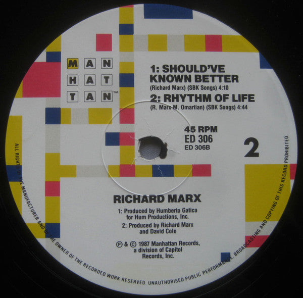 Richard Marx – Should've Known Better 12" vinyl record, image 6 of 7
