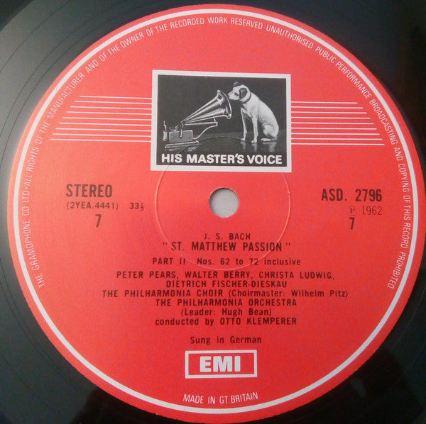 Johann Sebastian Bach, Philharmonia Orchestra, Philharmonia Chorus, Otto Klemperer – St Matthew Passion LP vinyl record, image 8 of 10