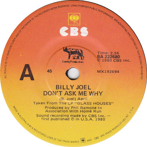 Billy Joel – Don't Ask Me Why 7" vinyl record, image 1 of 2