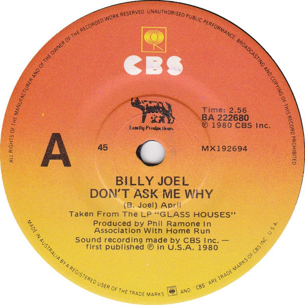 Billy Joel – Don't Ask Me Why 7" vinyl record, image 1 of 2