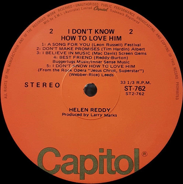 Helen Reddy – I Don't Know How To Love Him LP vinyl record, image 4 of 4