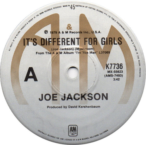 Joe Jackson – It's Different For Girls 7" vinyl record, image 1 of 2