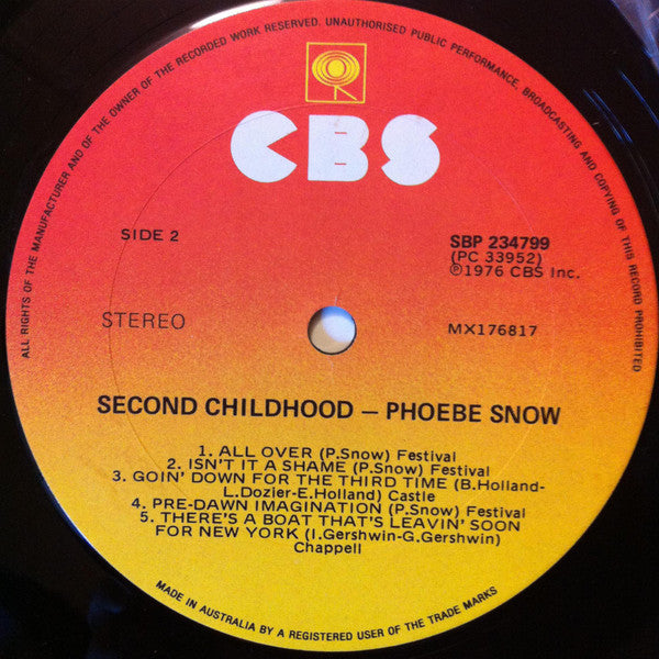 Phoebe Snow – Second Childhood LP vinyl record, image 4 of 4