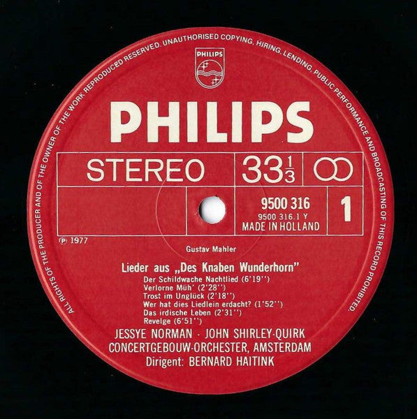 Gustav Mahler, Jessye Norman, John Shirley-Quirk, Concertgebouworkest, Bernard Haitink – Songs From "Des Knaben Wunderhorn" LP vinyl record, image 4 of 5