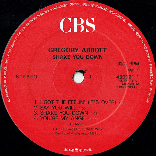 Gregory Abbott – Shake You Down LP vinyl record, image 3 of 4