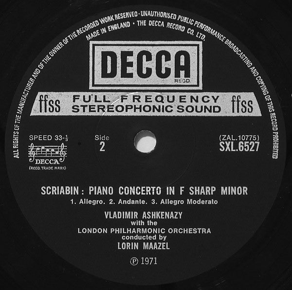 Alexander Scriabin, Vladimir Ashkenazy, London Philharmonic Orchestra, Lorin Maazel – Prometheus, Poem Of Fire / Piano Concerto In F Sharp Minor LP vinyl record, image 4 of 4