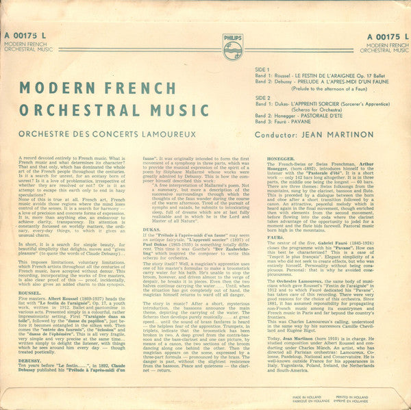 Jean Martinon, Orchestre Des Concerts Lamoureux – Modern French Orchestral Music LP vinyl record, image 2 of 2