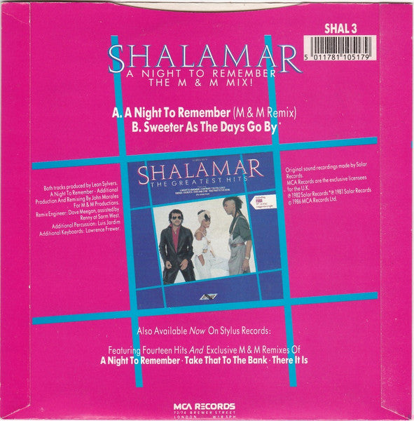Shalamar – A Night To Remember 7" vinyl record, image 2 of 4