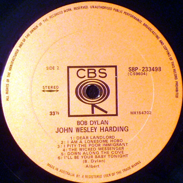 Bob Dylan – John Wesley Harding LP vinyl record, image 3 of 3
