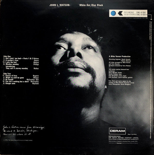 John L. Watson – White Hot Blue Black LP vinyl record, image 2 of 5