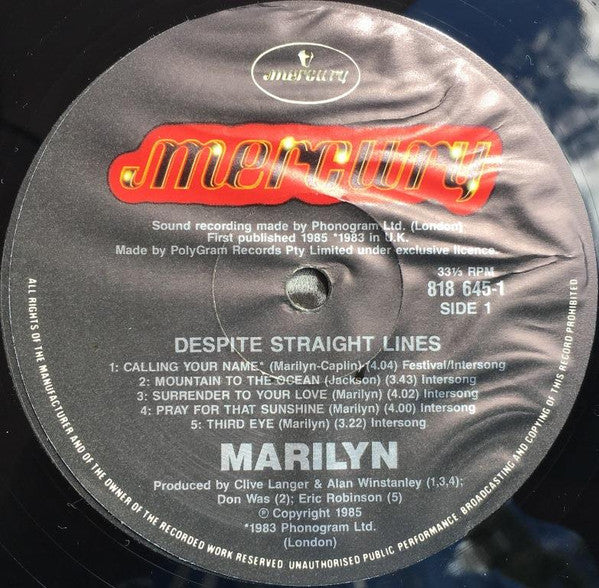 Marilyn – Despite Straight Lines LP vinyl record, image 3 of 4