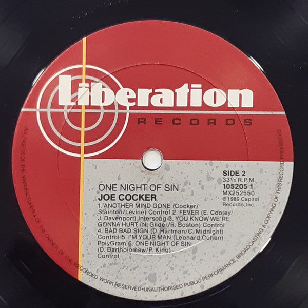 Joe Cocker – One Night Of Sin LP vinyl record, image 6 of 6