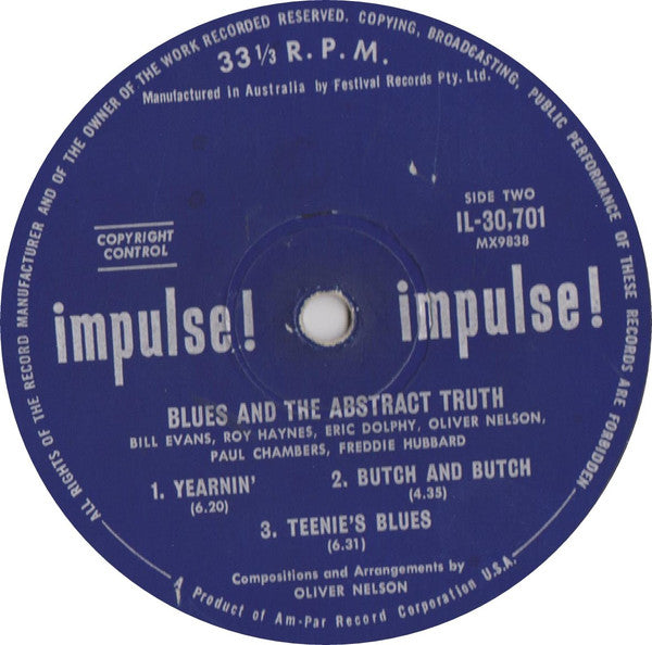 Bill Evans, Roy Haynes, Eric Dolphy, Oliver Nelson, Paul Chambers, Freddie Hubbard – The Blues And The Abstract Truth LP vinyl record, image 4 of 4